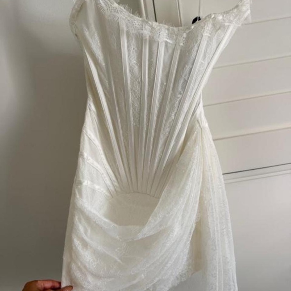 Ivory Lace Corset Wedding Dress with Draped Skirt